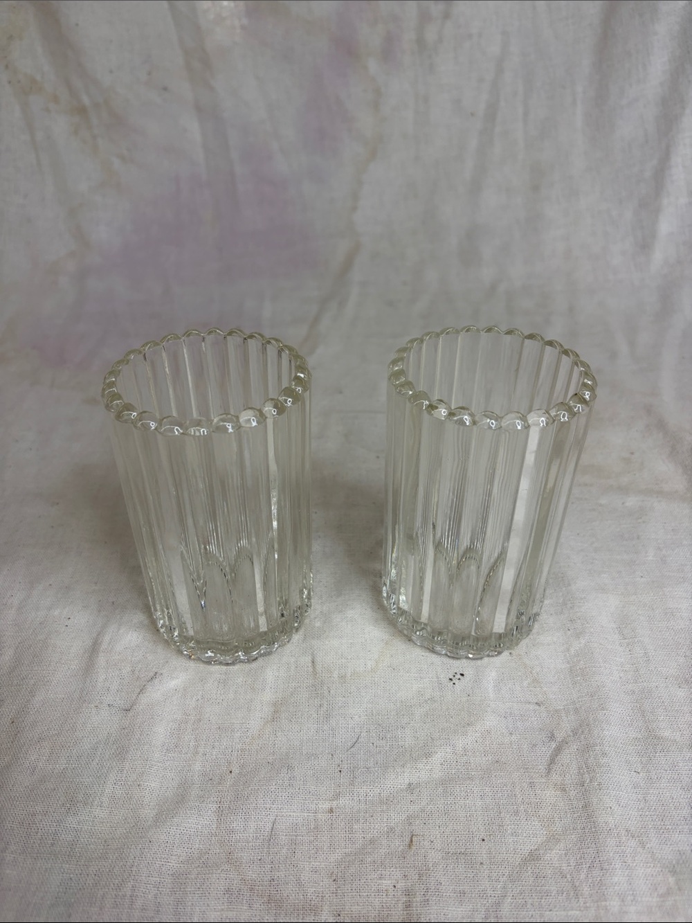 Set of 2 Clear Ribbed Glass Tumblers